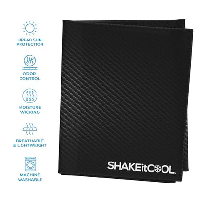 SHAKEitCOOL Extended Size Cooling Towel – Be Cool in Style - Heat Relief, Soft, Lightweight, Sun Protection, Easy Clean - Perfect for Biking, Hiking, Running, Yoga, Golf, Gardening - Carbon Fiber M - color: Carbon Fiber