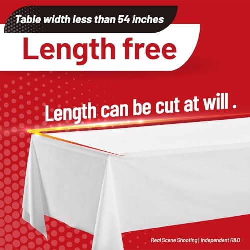 Plastic Table Cloth, 110 Ft X 54 In Disposable Tablecloth White Tablecloth | PEVA Plastic Table Cloth Disposable with Sliding Cutter Plastic Table Cover Roll for Picnics, Parties, Birthdays, Weddings - color: White, size: 1320" x 54" (Rectangular)