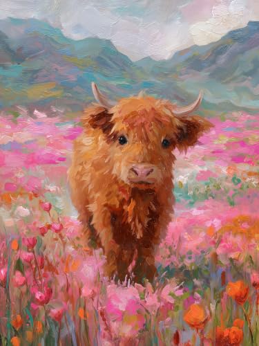 Highland Cow Diamond Art Kits for Adults, Diamond Painting Kits for Adults | Highland Cow Stress Relief Full Round Drill Heartfelt Gift Strong Adhesive Wall Decor HD Canvas 11.8x15.7 in 30x40 cm - color: Highland Cow-F