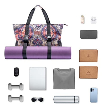 Heathyoga Multi-Functional Yoga Mat Carrier Gym Tote Bag - Large Mat Pocket, Women's Workout Bag - color: Buckle-Totem