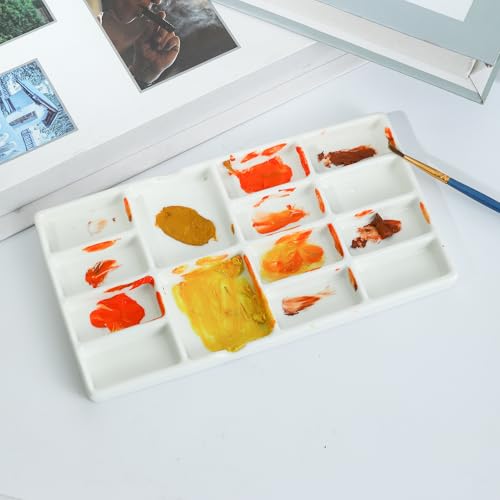 8" Porcelain Watercolor Palette - 14 Well Ceramic Artist Paint Palette with Mixing Tray for Painting and Craft Projects - color: White