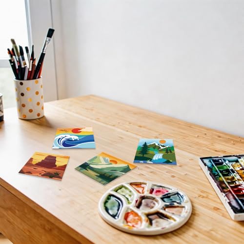 Anseal 12 Packs Pre Drawn Canvas to Paint, 4" X 4" Landscape Pre-Printed Canvas Paint Party for Adult, Stretched Outline Painting Boards for Beginners, Party Favor - style: Landscape