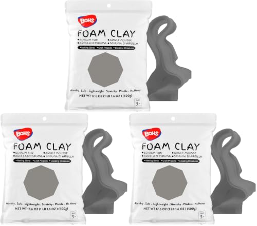 BOHS Gray Modeling Foam Clay - 1.1 Lbs, Squishy,Soft, Air Dry -for Flower Mirror,Cosplay,Fake Bake, Slime Supplies-500g (Pack of 3) - color: Gray, size: 500 g (Pack of 3)