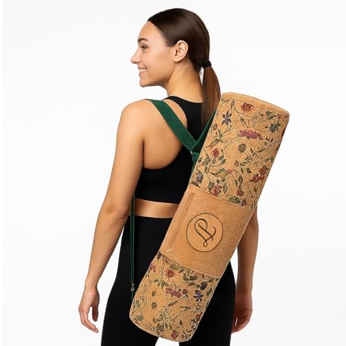 Lumberjack Plaid Cork Yoga Mat Bag – Fits Mats Up to 72” Long and ½” Thick (Approx. 4.25” Rolled Diameter) – 24” Carry Bag with Adjustable Strap, Front + Interior Zip Pockets