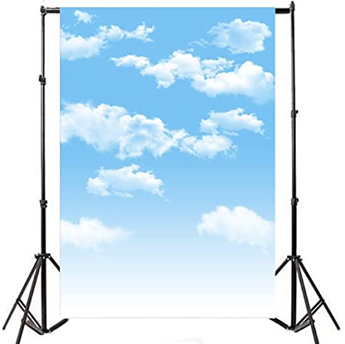 3x5ft Blue Sky and White Clouds Backdrop for Photography Vinyl Material | Clear Sky Photo Background Banner Airplane Theme Baby Newborn Birthday Cake Table Party Decorations Kid Portrait Studio Props - size: 3x5ft