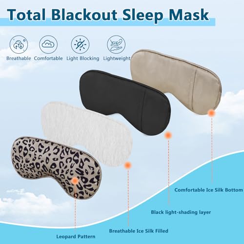 Sleep mask w/Cooling Gel Eye Mask, Heated Eye Mask for Sleeping, Reusable Ice Silk Stain Eye Cover Sleeping Mask for Travel, Home, Office, Yoga, Total Blackout, Stocking Stuffers (Leopard) - color: Brown-leopard