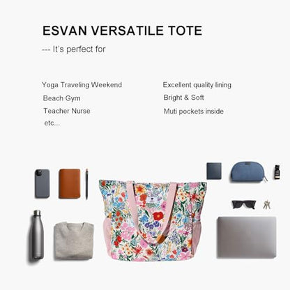 ESVAN Yoga Mat Bag Yoga Tote Carrier Shoulder Bag Carryall Tote for Office,Yoga,Pilates,Travel,Beach and Gym - color: A Pink Flower