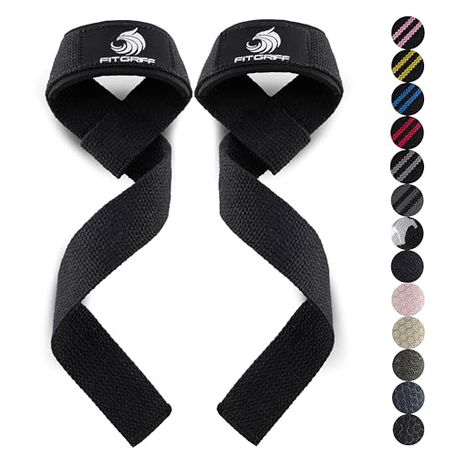 Fitgriff® Lifting Wrist Straps for Weightlifting, Gym, Deadlift, Workout (Made of Premium Cotton & Padded) - Men & Women - color: Black-Original, size: Standard (above 6.3' Wrist)
