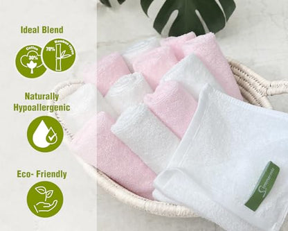 Washcloths 12 Pack 13" x 13" - Soft Wash Cloths for Your Face Towel, Wash Cloths for Your Body (White+Pink) - color: White+pink
