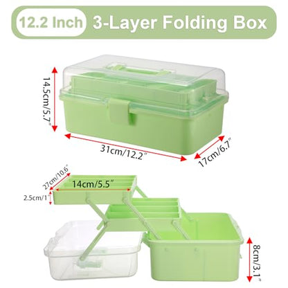 BTSKY 3-Layer Foldable Craft Organizer, Portable Tackle Box with Handle & Adjustable Dividers, Multi-Purpose Toolbox for Art Supplies, Sewing, Medicine, 12.2x6.7x5.7 Inch, Light Green - color: Light Green