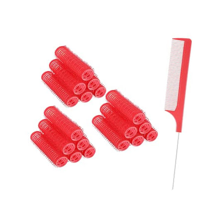 ZMD 18Pcs Self Grip Small Hair Curlers Rollers, Plastic Hair Curlers Heatless Salon Hairdressing Curlers DIY Curly Hair Accessories for Women Girls Short Thin Fine Hair (0.8 x 2.4 Inch) - color: Red