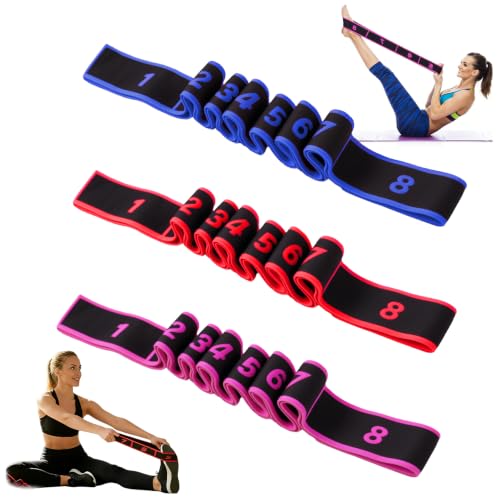 3PCS Stretch Strap,Fitness Resistance Band for Stretching and Yoga | Number Stretch Resistance Band,8-Section Elastic Stretching Strap, Clear Markings For Exercise,Physical Therapy,Pilates,Dance