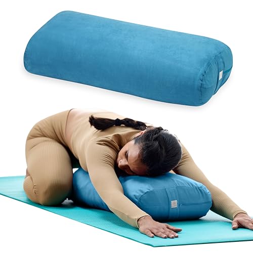 Gaiam Yoga Bolster Pillow, Supportive Cushion for Restorative Yoga | Firm cotton-filled bolster supports stretching & restorative poses. Carry handle, washable cover, yoga prop. - color: Teal