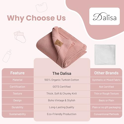 Dalisa Alina GOTS Organic Cotton Throw Blanket, Pink, 80x90 in - color: Pink, size: 80x90
