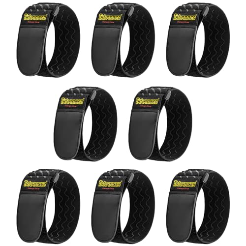 Trilancer Elastic Cinch Straps with Anti-Slip Strips, 12'' x 2'' (8 Pack) | Heavy Duty Multipurpose Hook and Loop Straps for Extension Cords, Cables, Ropes, Hoses, Bikes, Pant Garters - size: 12"(8 pcs)