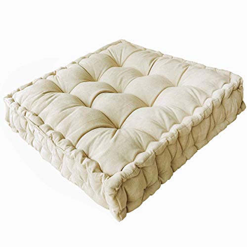 Verpert Floor Pillow 25x25 Inch,Square Meditation Cushion Floor Seating for Adults,Oversized Tufted seat Cushion Reading Nook for Kids, Yoga Meditation Pillow for Sitting on Floor, (Beige) - color: Beige