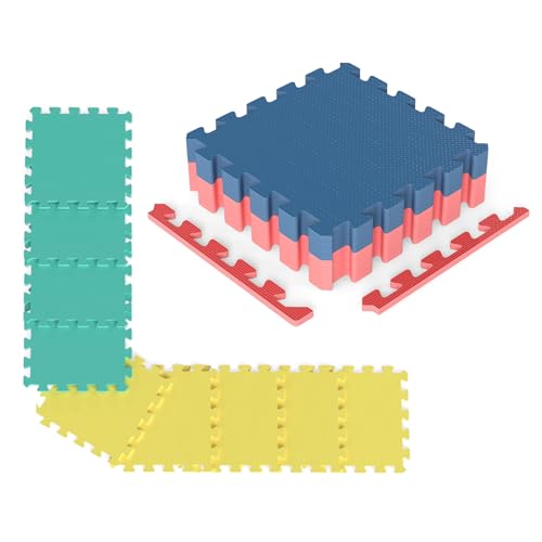 Giantex 18 PCS Interlocking Exercise Mat, 18 Sq.Ft EVA Foam Floor Tiles with Borders, 0.4" Thick Non-Slip Puzzle Workout Mats, Protective Gym Flooring for Home Gym, Garage, Basement, Multicolor - color: Multi Color, size: 18 Sq.Ft (18 Tiles)