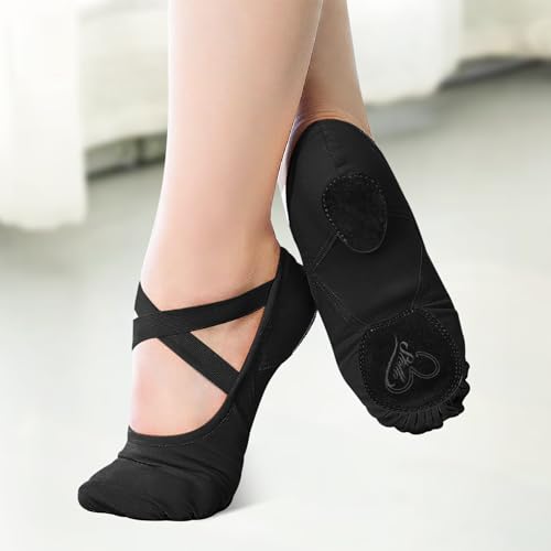 Stelle Ballet Shoes Women Highly Stretch Canvas Dance Slippers Ballet Flats | Ballet shoes for women, Split suede outsole, Non-Slip, Breathable cotton lining, Elastic cross straps, Yoga, Ballet training - color: Black, size: 9