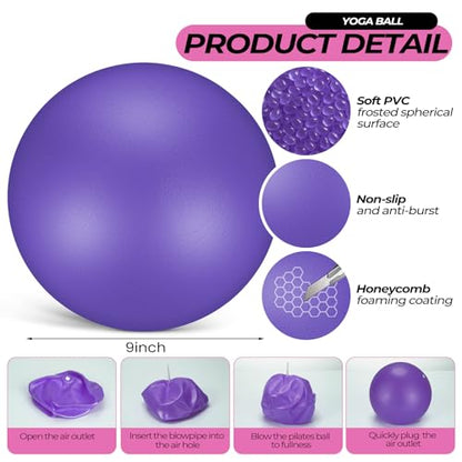 Seenelling 18 Pcs Pilates Ring and Ball Bulk Home Pilate Kit - color: Pink, Purple