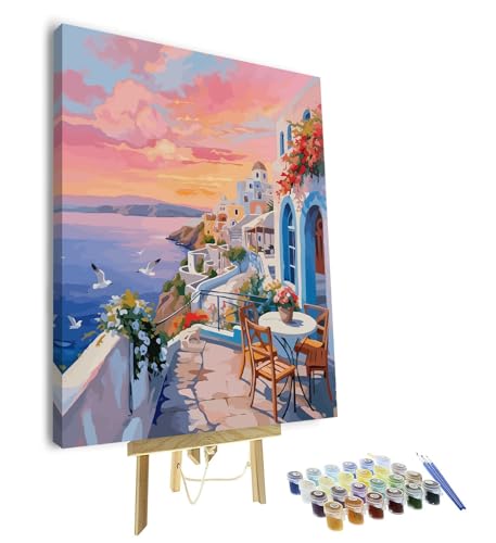 TUMOVO Paint by Numbers Kit for Adults, Painting by Numbers for Adults Beginner - Seaside Village Sunset Scene, DIY Oil Painting Art Craft for Home Wall Decor, 16x20 Inch(Framed) - color: Seaside Town(Framed)
