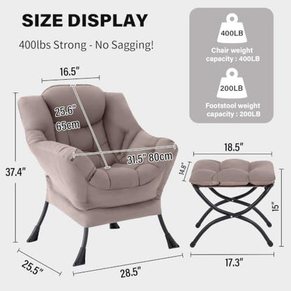 Tiita Lazy Chair with Ottoman, Comfy Reading Accent Chair, Khaki - color: Peach Skin Khaki