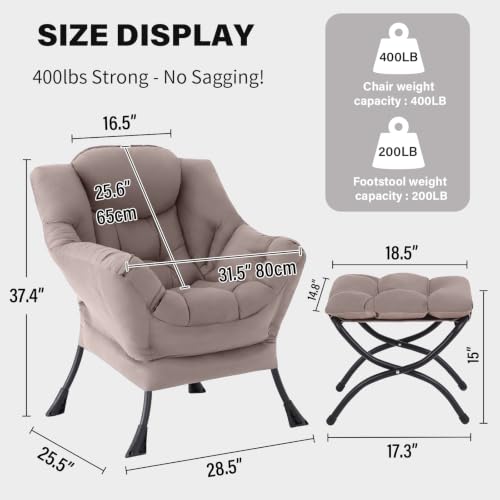 Tiita Lazy Chair with Ottoman, Comfy Reading Accent Chair, Khaki - color: Peach Skin Khaki