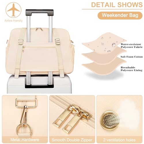 Sports Gym Bag for Women, Travel Duffle Bag with Shoe Compartment & Wet Pocket, Fitness Yoga Bag - color: Beige