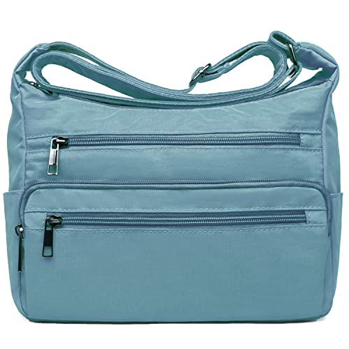 VOLGANIK ROCK RFID Purses for Women Fabric Nylon Multi Pocket Crossbody Bag Ladies Travel Handbag - color: Haze Blue, size: Large