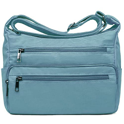 VOLGANIK ROCK RFID Purses for Women Fabric Nylon Multi Pocket Crossbody Bag Ladies Travel Handbag - color: Haze Blue, size: Standard