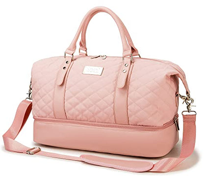 Kinmac Women's Travel Duffel Bag,Sports Gym Yoga Duffel Bag Weekender Overnight Totes Bag (Pink Embroider) - color: Pink Embroider