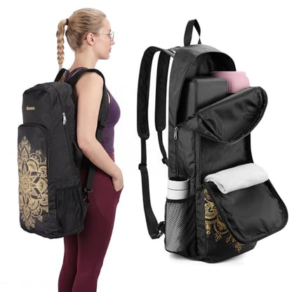 Gonex Yoga Mat Bag Convertible Backpack Blocks Carrier with Wet Pocket | 600D Polyester, Fits Most Yoga Mats，Multiple Compartment, Padded Straps, 2 Carry Ways, Gym, Travel & Daily Use - color: Black