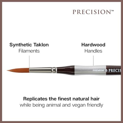KINGART 1070C Premium 8 Pc. Precision Acrylic Artist Paint Brushes, Short Comfort Handle, Synthetic Taklon Hair for Acrylic, Oil, Watercolor and Gouache Paints, Set of 8