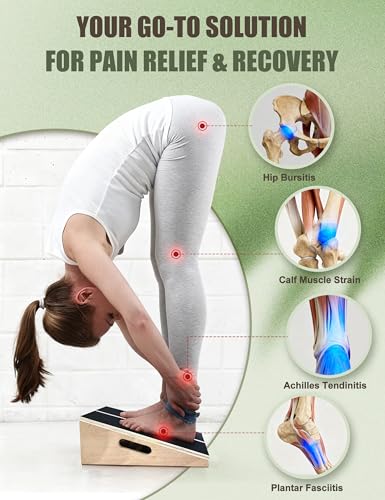 Professional Slant Board for Calf Stretching with 5 Resistance Bands Adjustable Portable Incline Board Wooden Calf Stretcher for Physical Therapy Squats Leg Knees Heel Ankle