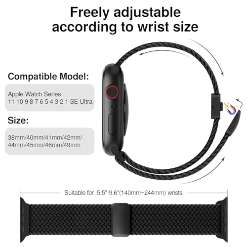 Braided Stretchy Magnetic Band Compatible with Apple Watch Bands Women Men - color: Black, size: 38mm/40mm/41mm/(42mm-series 11 10)