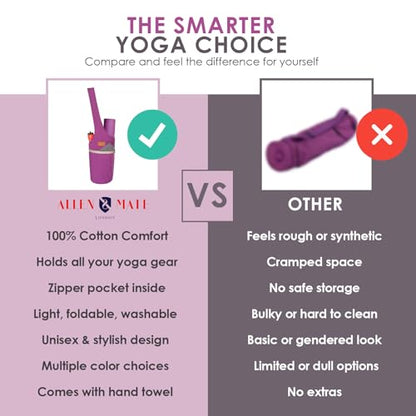 ALLEN & MATE 100% Cotton Canvas Yoga Mat Bag, Fits Mats up to 72 In Long and 7.5 In Thick, Wide Shoulder Strap, Zip Pocket, Blue Stripe - color: Purple