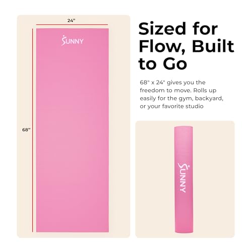 Sunny Health & Fitness Exercise Yoga Mats - Non-Slip Support for Home & Gym - color: Classic Pink