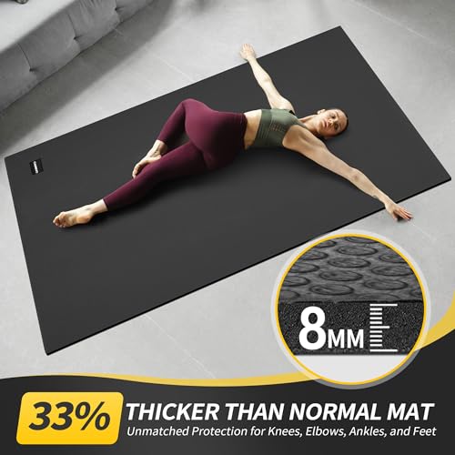 CAMBIVO Extra Long Wide Yoga Mat, Thick PVC Workout Mat | For tall and plus-size, cushioned PVC with non-slip bottom, for home gym pilates barefoot and bodyweight training - size: 72" x 48" x 8mm
