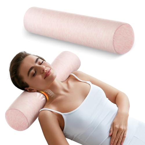 Memory Foam 4" Round Pillow, Cervical Neck Roll Pillow for Pain Relief - color: Ripple Pink, size: 4”H