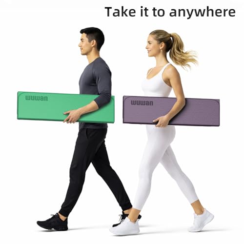 Yoga Mat Thick 10mm, Foldable Yoga Mat 75 x 26 x 0.4 Inches | Portable Workout Mat | Thick Cushioning Surface | Home Gym Exercise Mat | Pilates & Yoga Training - color: Purple