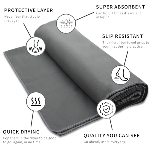 MIAOMIAO Non-Slip Hot Yoga Towel Set,Super Absorbent Microfiber in, 24.5" x 72" - Anti-Slip, Injury Free Design for Pilates, Yoga Mats, Exercise, and Fitness Gear - color: Carbon Grey