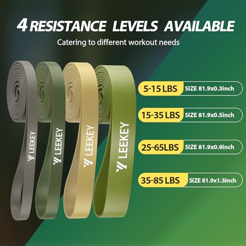 LEEKEY Resistance Bands for Pull Up Assist, Exercise & Workout Bands Set - color: 5-85LBS GREEN