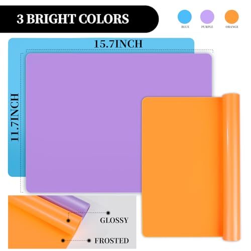LEOBRO Silicone Mats, 3 PCS 15.7”x 11.7” Silicone Mats for Crafts, Resin Molds, Play Dough Mat for Resin, Clay, Craft Supplies, Orange & Purple & Blue - color: Orange & Purple & Blue, size: 15.7" x 11.7"