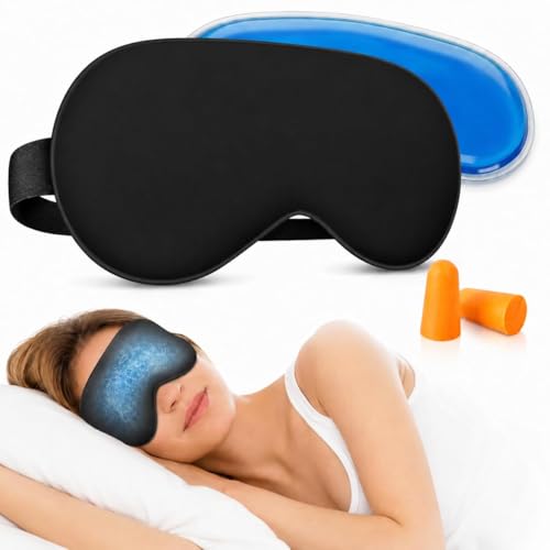 Cooling Sleep Mask with Mulberry Silk Surface & Removable Gel Pack - color: Cooling Black