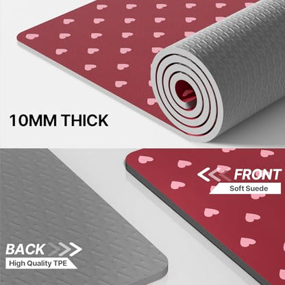 ILILI Suede TPE Yoga Mat, 10mm Thick, 76" x 28" Extra Long with Strap - color: Rose Pink