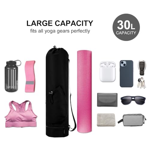 Yoga Mat Bag,Full Zip Cargo Yoga Mat Carrier Bag with Drawstring Water Bottle Pocket,Exercise Yogas Mats Carrier Holder for Women & Men - color: Black