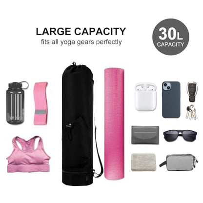 Yoga Mat Bag,Full Zip Cargo Yoga Mat Carrier Bag with Drawstring Water Bottle Pocket,Exercise Yogas Mats Carrier Holder for Women & Men - color: Black