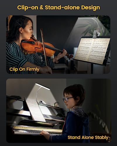 Glocusent Rechargeable Music Stand Light, 11.2” Wide Piano Light | 57 LED Clip On Light, 3 Colors & 5 Brightness Piano Lamp,140Hrs Runtime, For Musician/Piano Player/Sheet Music/orchestra - color: Black