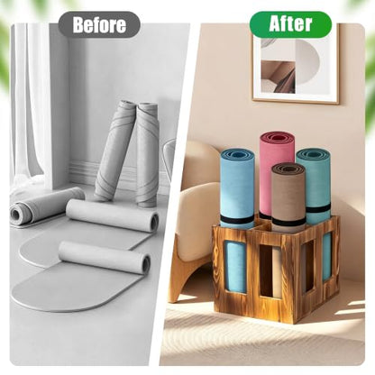 4-Slot Vintage Wood Yoga Mat Holder Storage Organizer, Versatile