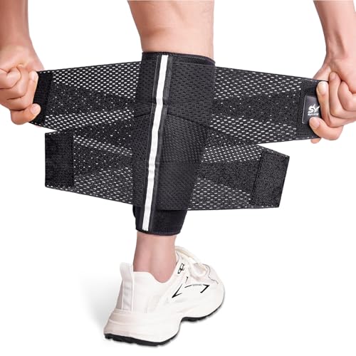Sylong® Torn Calf Muscle Compression Sleeve Wrap Brace for Calf Swollen, Edema, Soreness, Strain, Cramps, Varicose veins, with 4 sets of Elastic straps - L/XL (1 pack) - size: L/XL