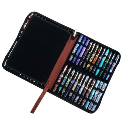 Lanxivi Fountain Pen Case Black Gray Coffee Style PU Leather 48 12 - color: Coffee-48 slot